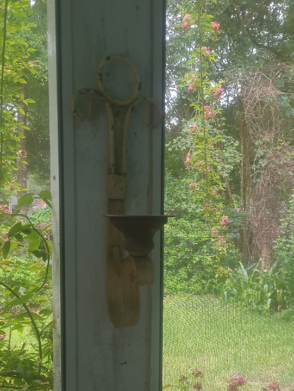 Rustic Metal Wall Sconce Candle Holder in Cream